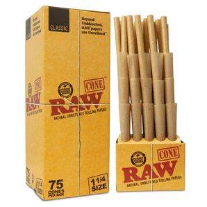 Raw Classic 1 1/4 Size Cones – 75 Cones Per Box